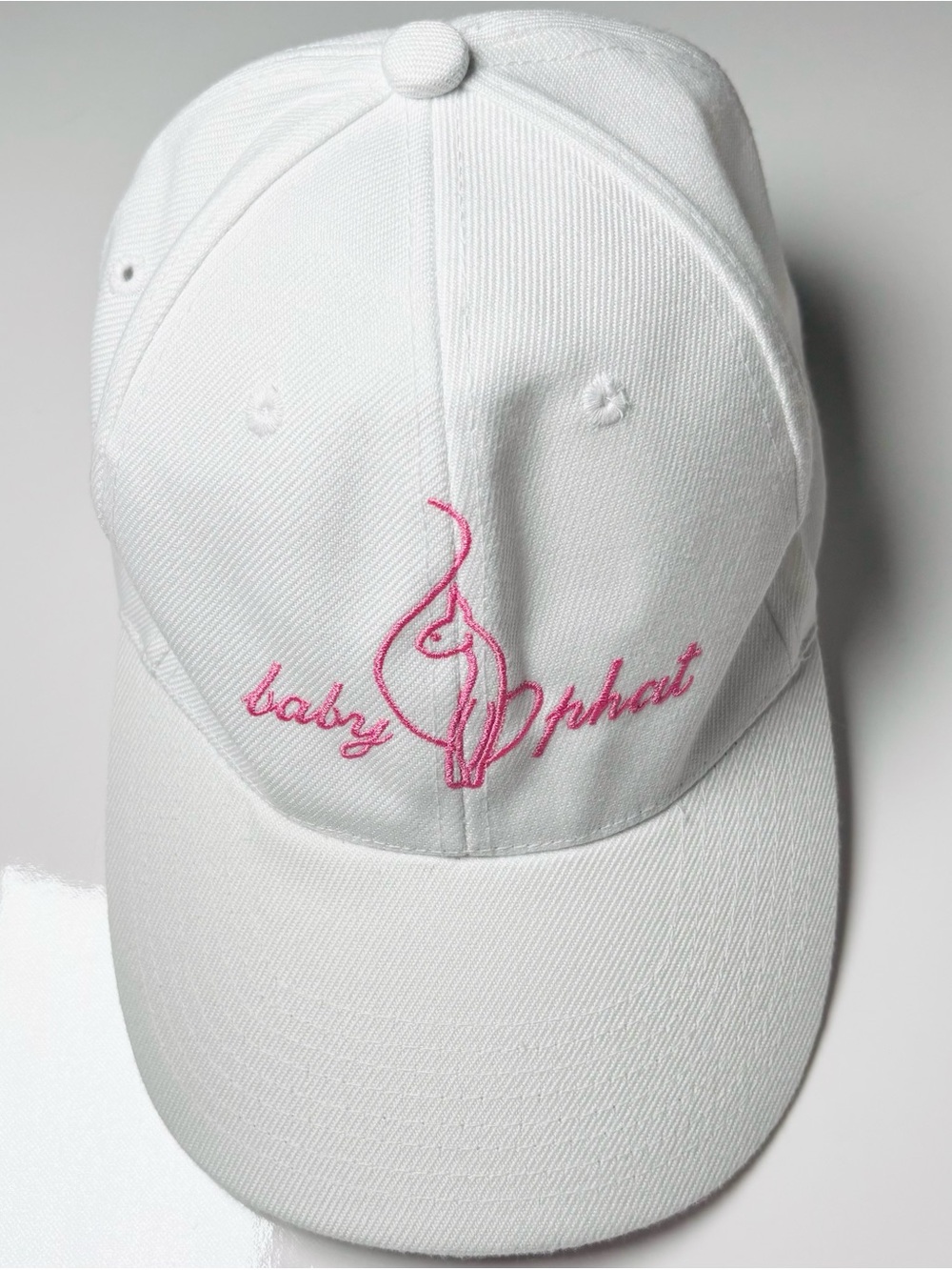 Y2K Baby Phat Baseball Cap Hat White Pink Embroidered Cat Logo Adjustable